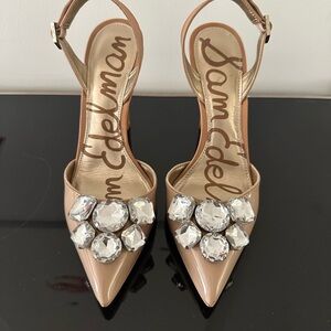 Sam Edelman Women's Tan Heels with Crystal Embellishments